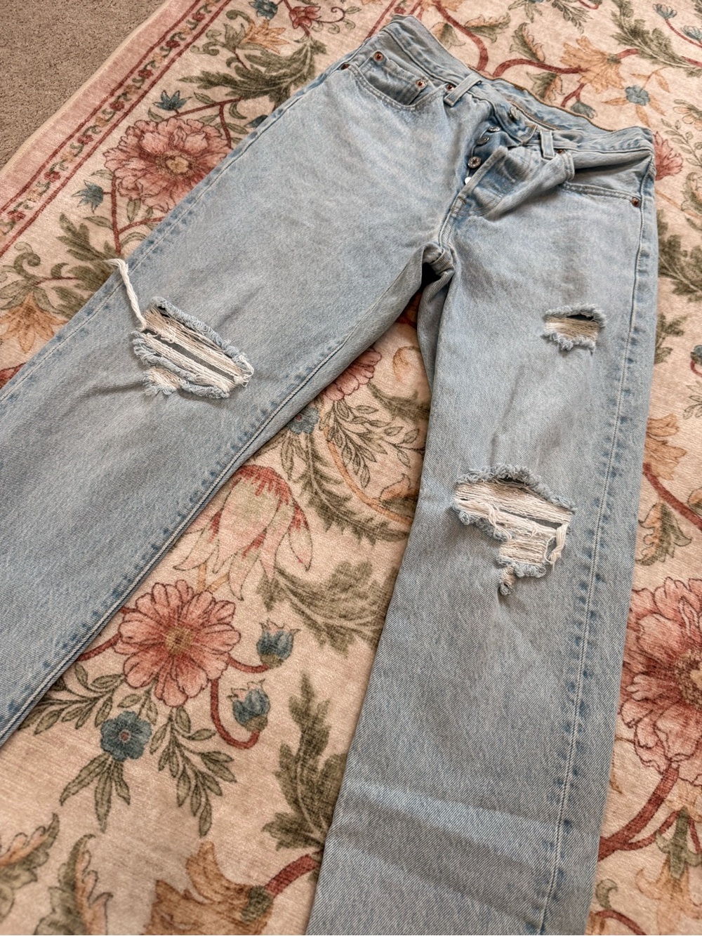 Levi's Light Blue Straight-Leg Distressed Jeans - Picture 5 of 8